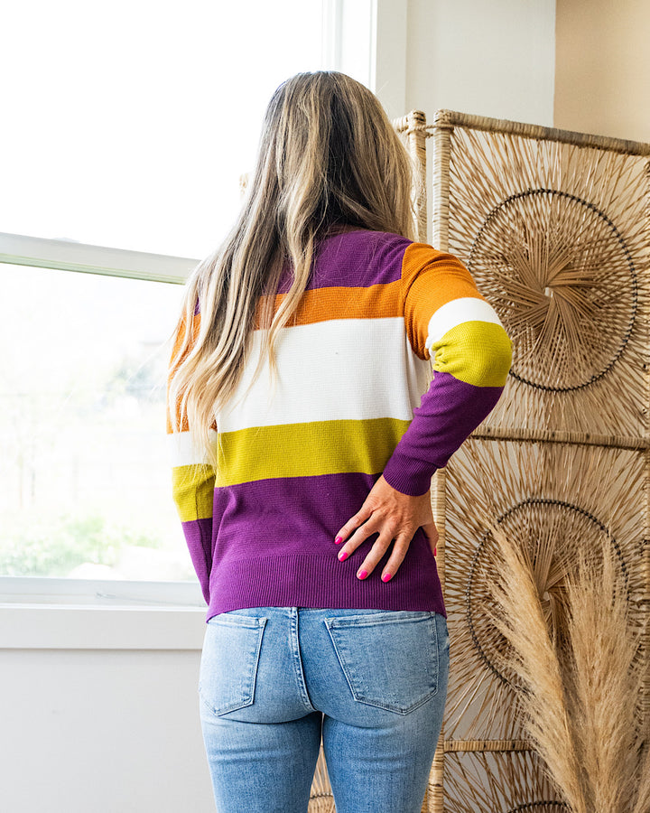 Tatiana Waffle Knit Striped Sweater - Plum, Copper & Chartreuse FINAL SALE Staccato