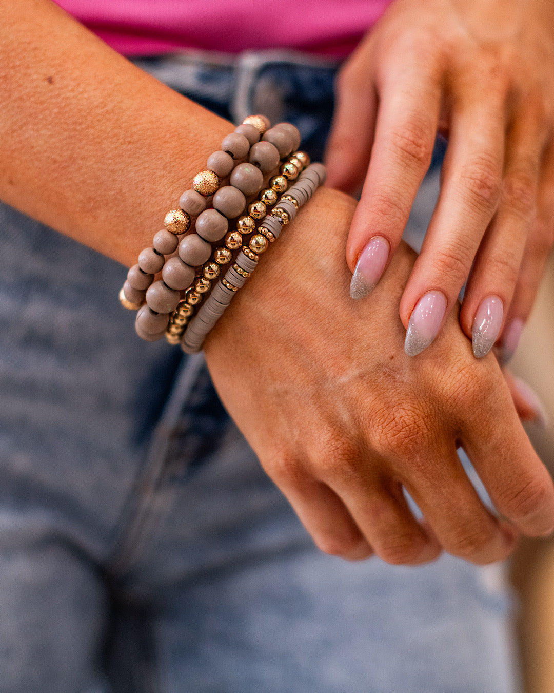 NEW! Wooden Bracelet Set - Mocha and Gold Trendy Wholesale
