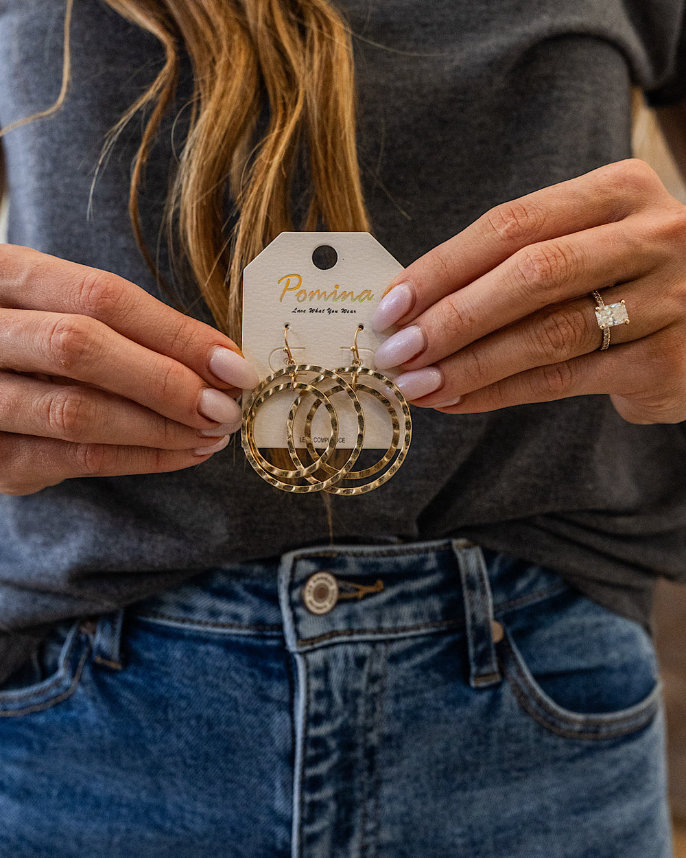 Hammered Double Circle Dangle Earrings - Color Options Available! Trendy Wholesale Gold