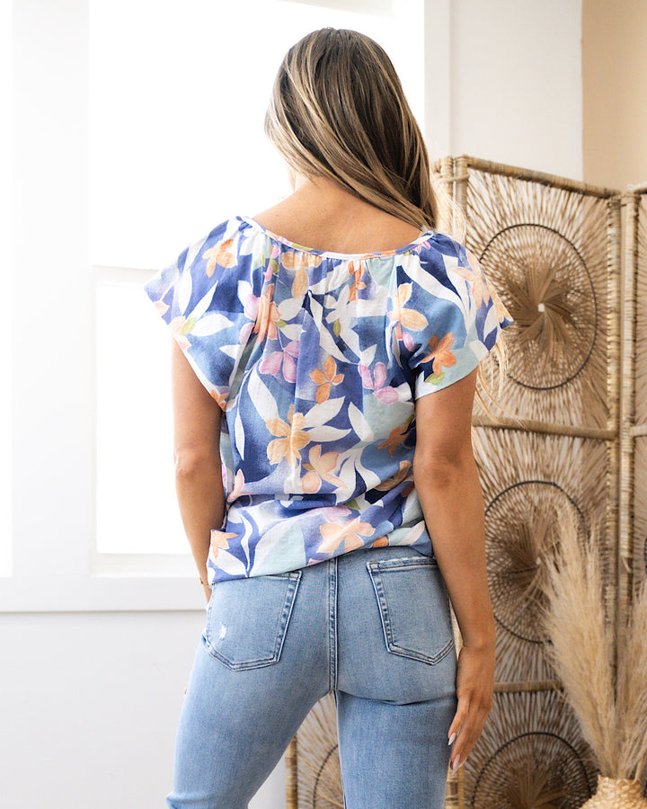 April Blue Floral V Neck Top FINAL SALE  First Love   