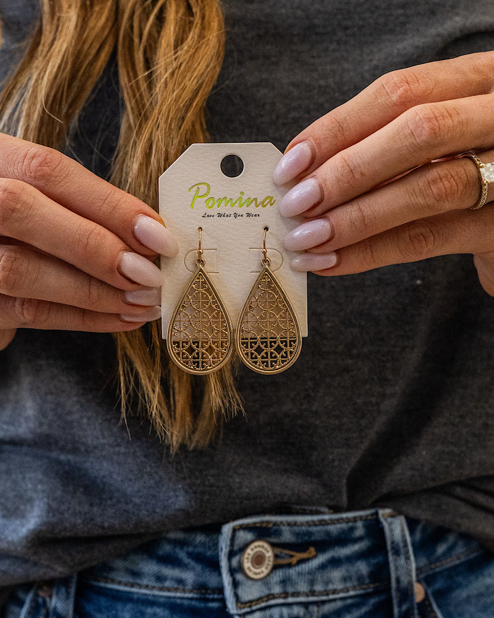 NEW! Metal Filigree Teardrop Dangle Earrings - Gold Trendy Wholesale