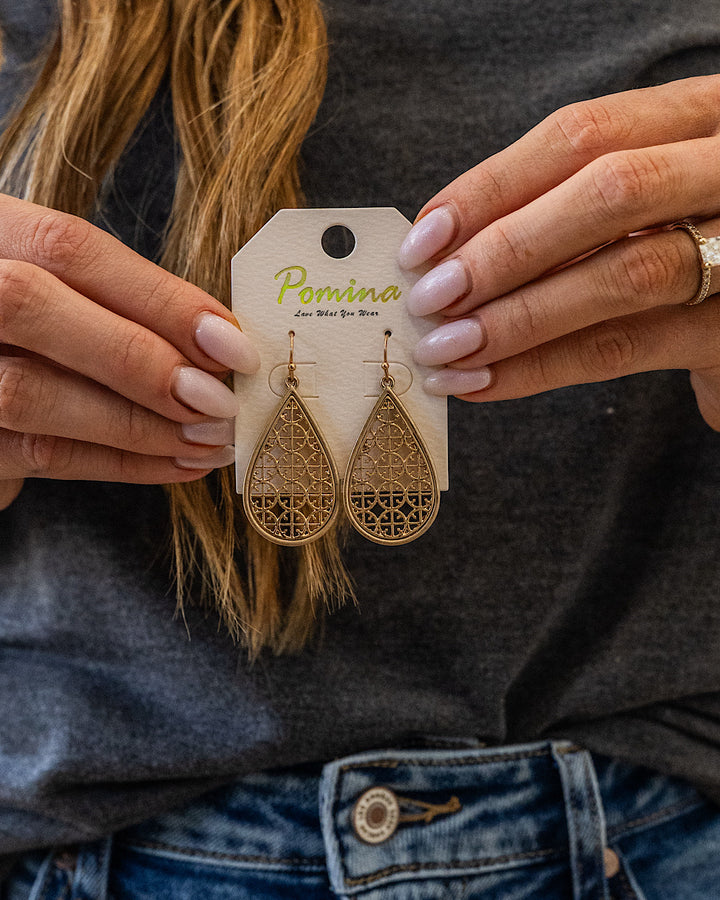 NEW! Metal Filigree Teardrop Dangle Earrings - Gold Trendy Wholesale