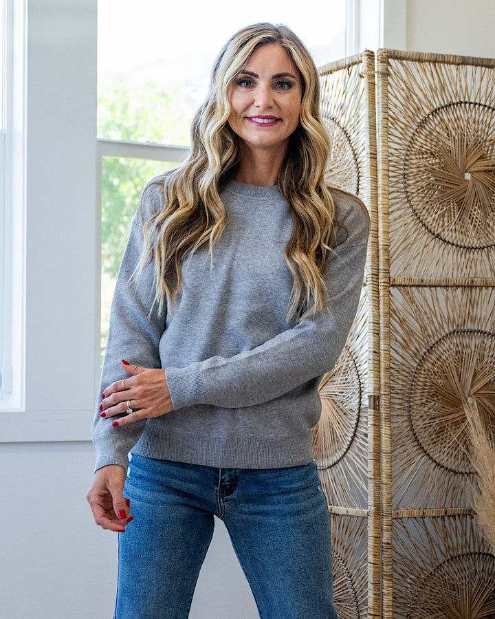 Brielle Drop Shoulder Knit Sweater - Heather Gray