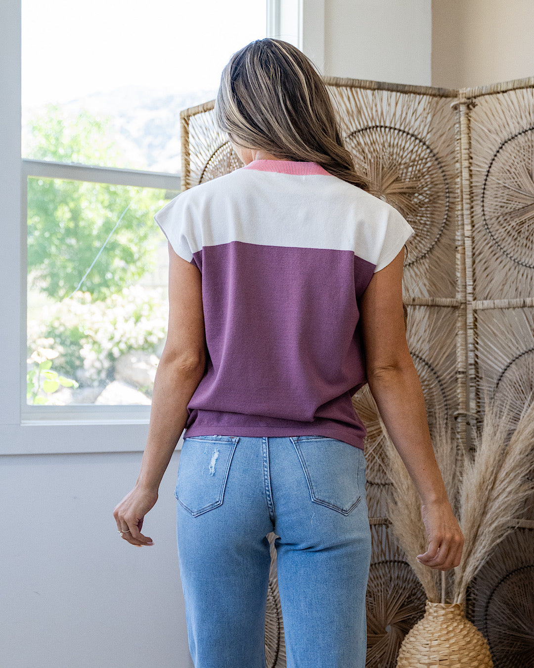 NEW! Miranda Color Block Top - Dark Lavender Staccato