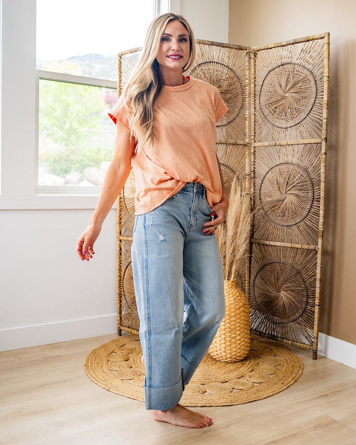 Jana Heathered Cap Sleeve Top - Orange Sew In Love