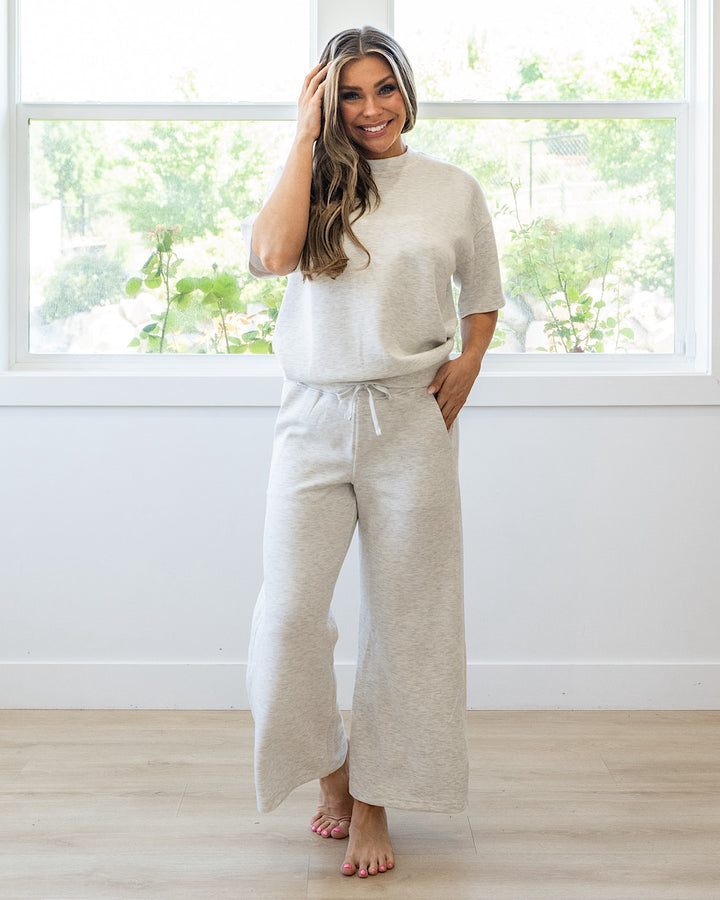 NEW! Kendall Scuba Fabric Wide Leg Pants - Light Heather Gray