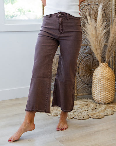 Mae Wide Leg Cropped Jeans - Mahogany  Zenana   