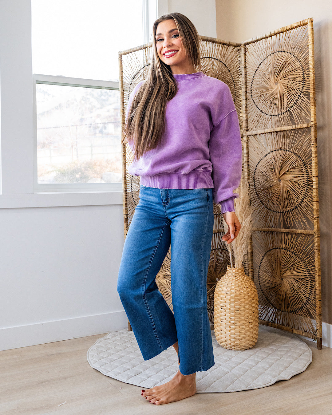 Boyfriend Crewneck Sweatshirt - Blue Violet Zenana