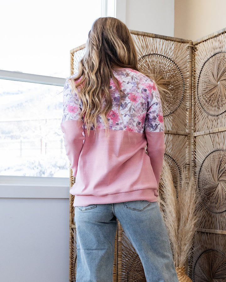 Natalie Pullover Color Block Sweatshirt - Pink Floral Michelle Mae