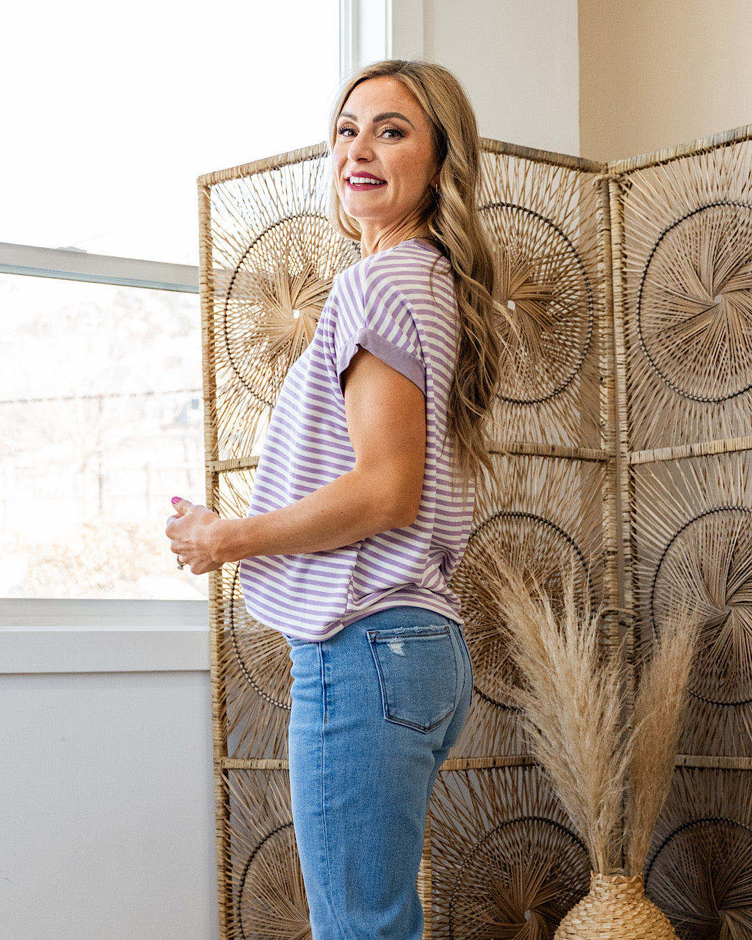 Carolina Striped Drop Shoulder Top - Lilac Lovely Melody