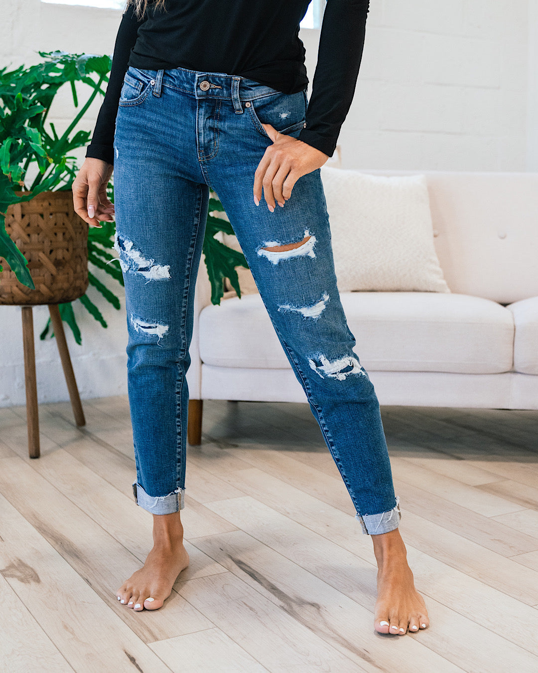 KanCan Kylie Patched Slim Boyfriend Jeans  KanCan   