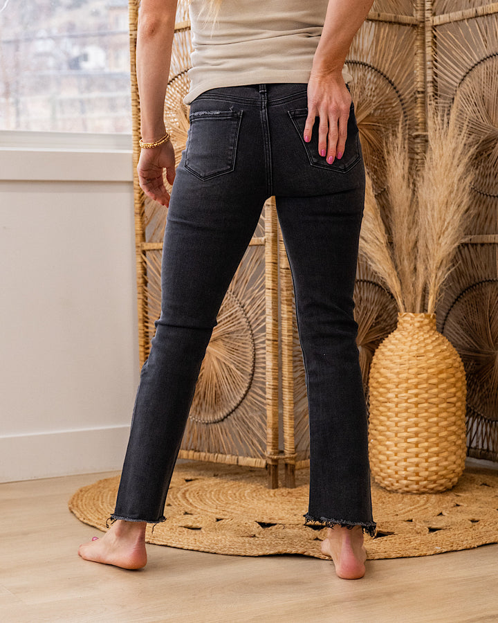 NEW! Vervet Think About It Fray Hem Crop Flare Jeans - Faded Black