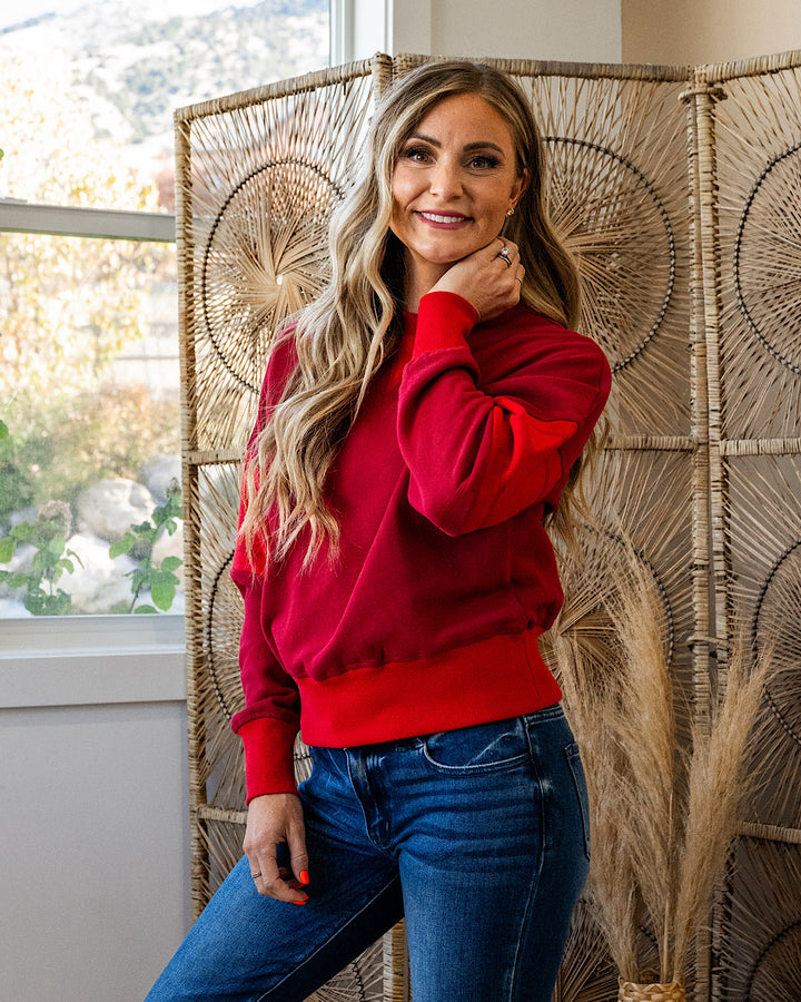 NEW! Mono B Varsity Color Block Fleece Crewneck - Garnet Red Mono B