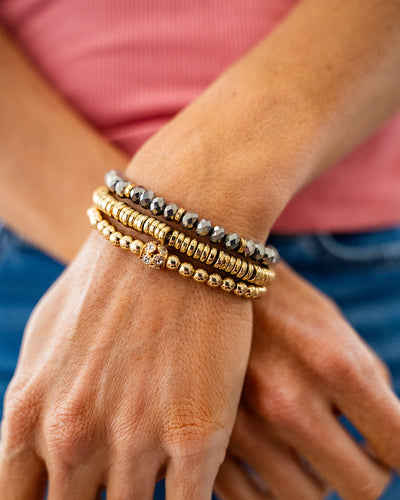 NEW! Gold and Hematite Beaded Bracelet Set  Trendy Wholesale   