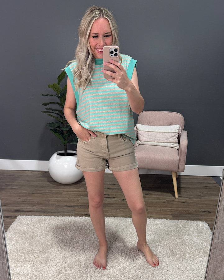 Risen Sadie Cuffed Jean Shorts - Sand Risen
