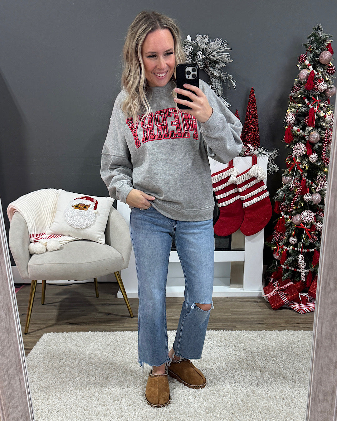 NEW! Plaid Merry Heather Gray Sweatshirt