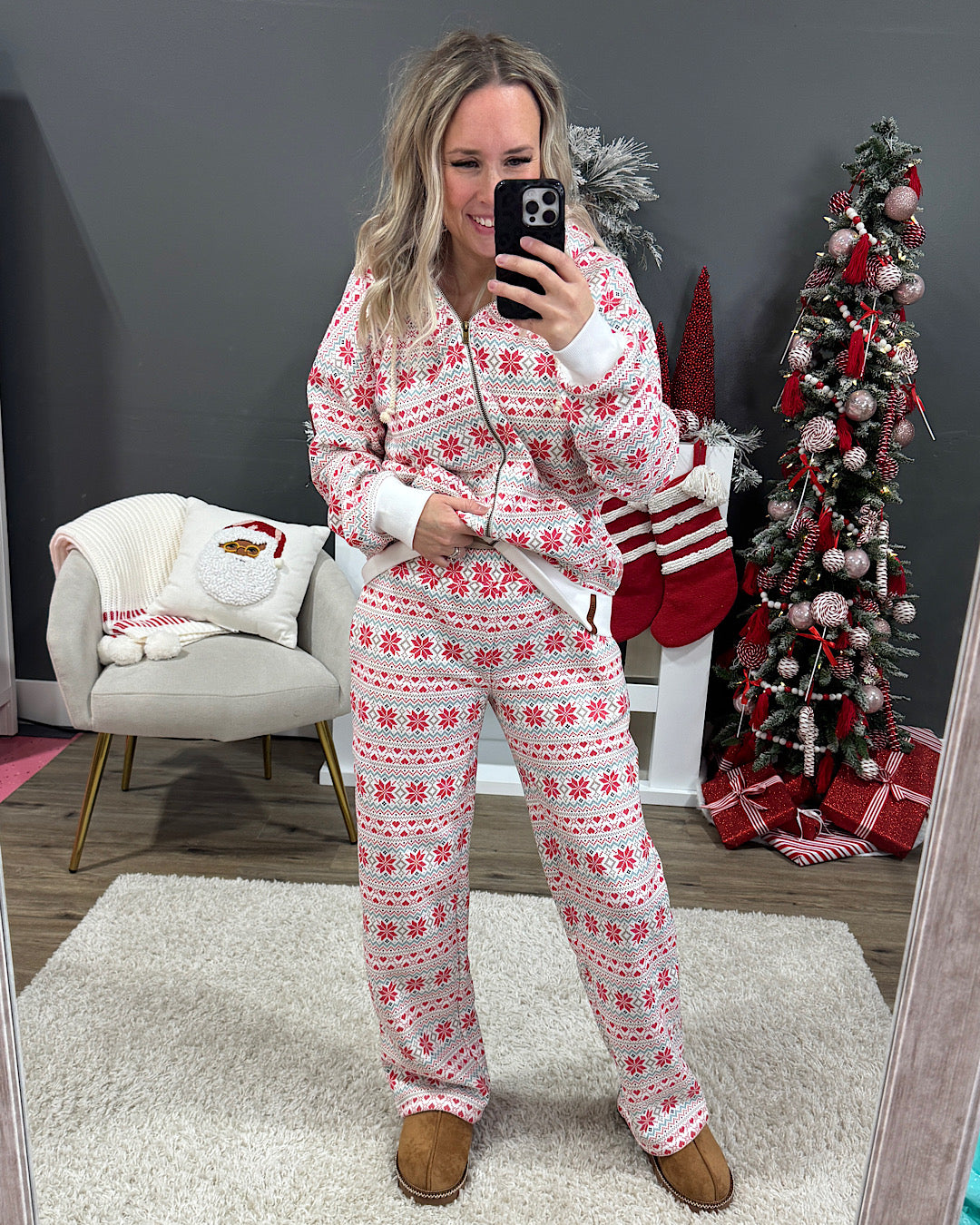 NEW! Ampersand Ave Comfort Zone Comfy Pants - Frosted Fair Isle