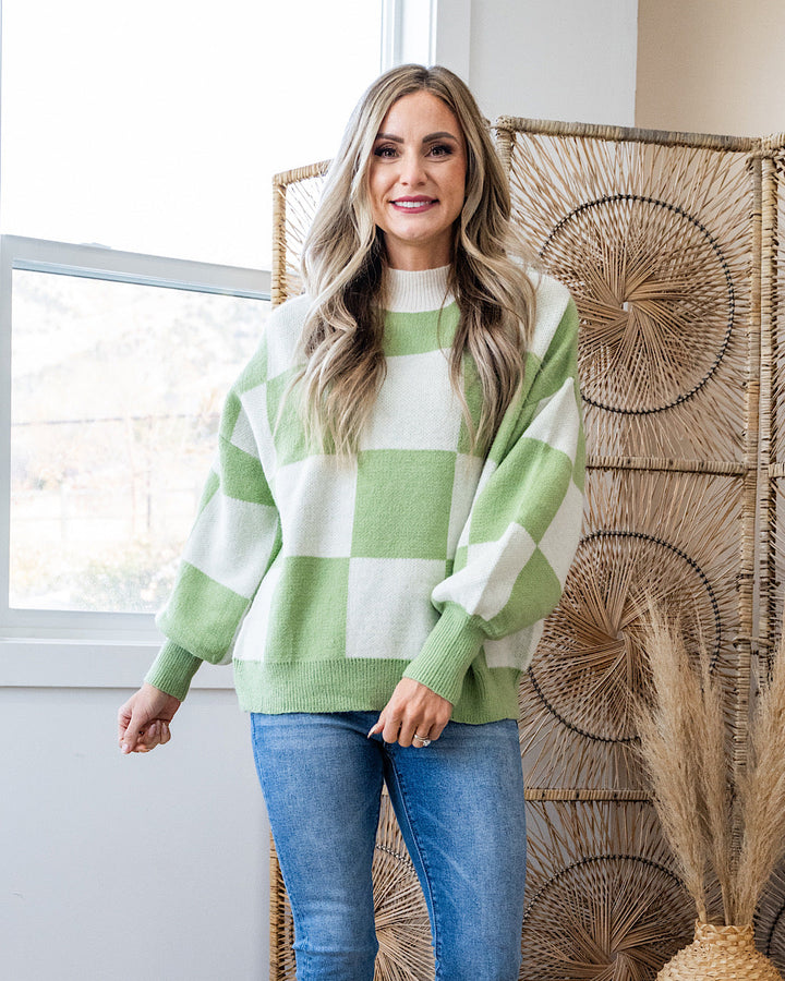DOORBUSTER! Checkered Sweater - Sage & Ivory