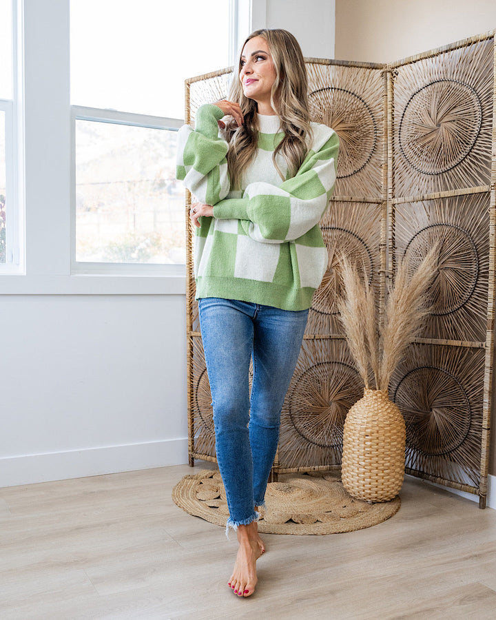 DOORBUSTER! Checkered Sweater - Sage & Ivory
