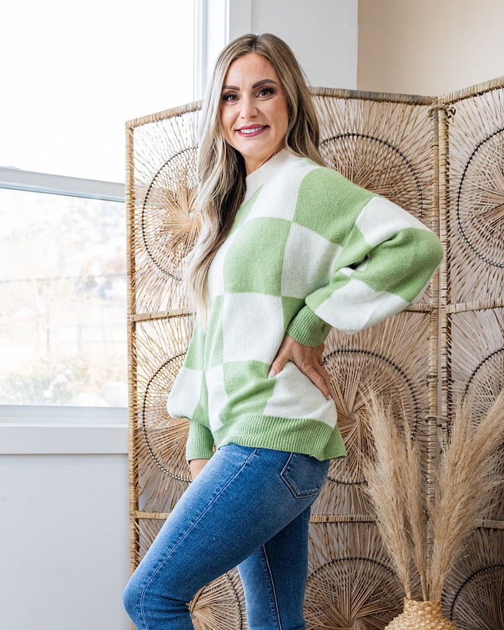 DOORBUSTER! Checkered Sweater - Sage & Ivory