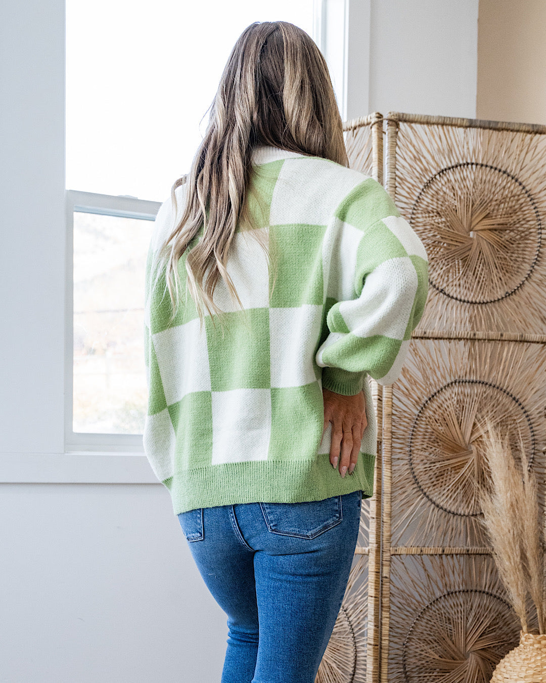 DOORBUSTER! Checkered Sweater - Sage & Ivory