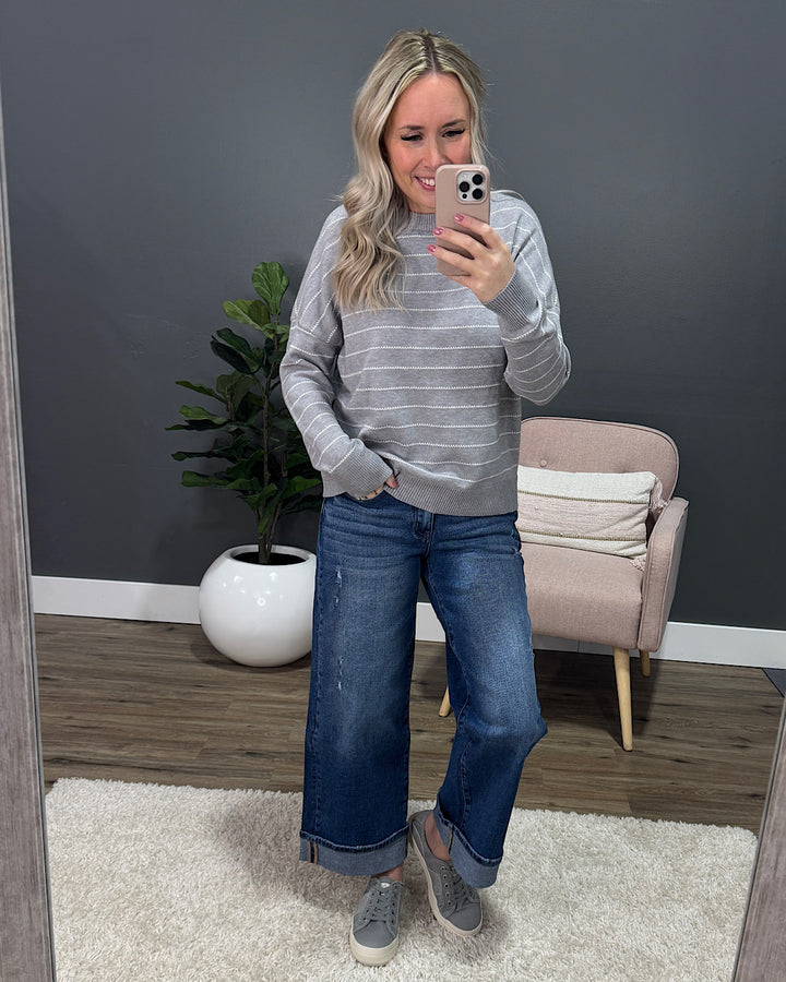 Blindsided Texture Stripe Knit Sweater - Heather Gray Staccato