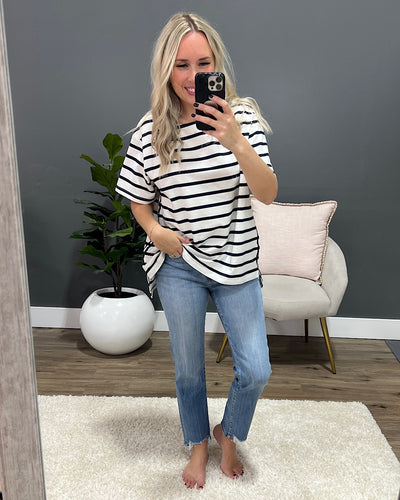 Gwen Navy Striped Top  Sew In Love   