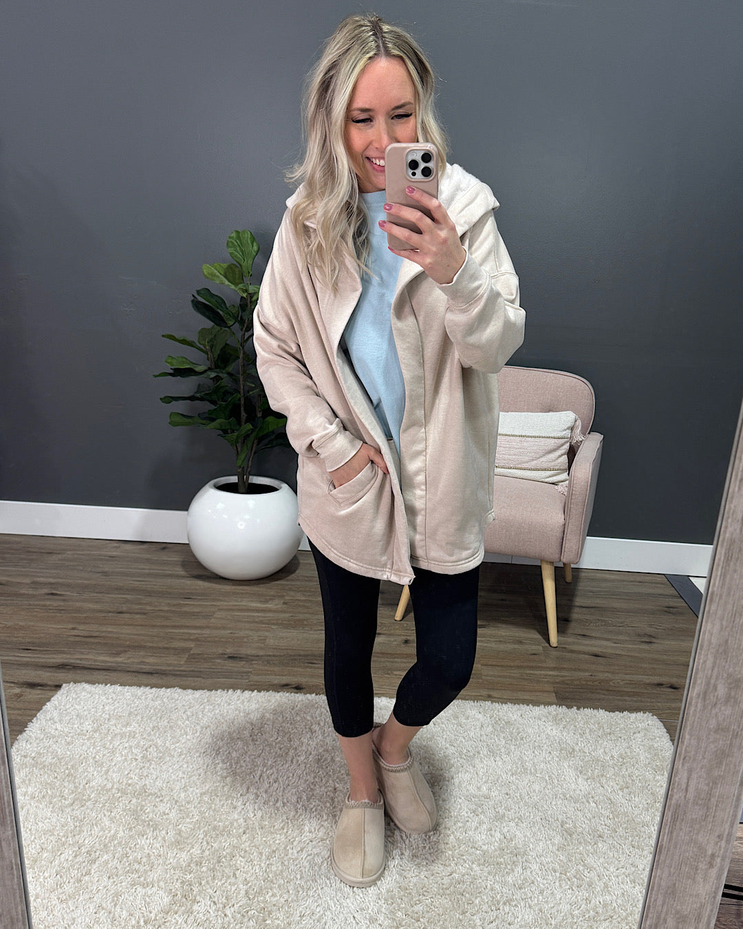 Mono B Fleece Hooded Cardigan - Tan Mono B