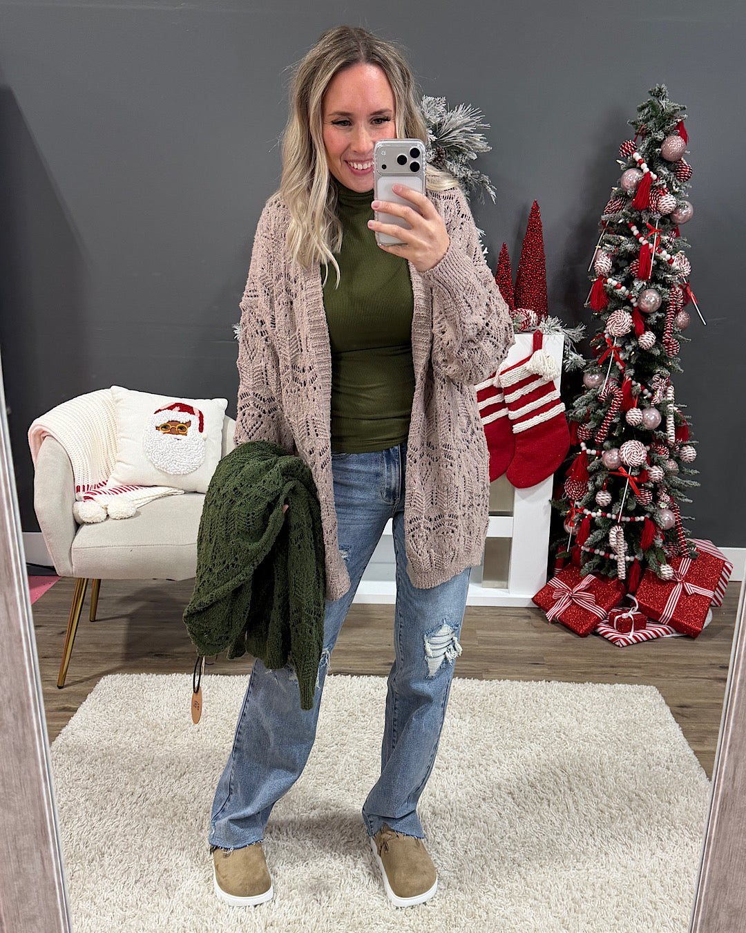 NEW! Roselin Pointelle Open Cardigan - Taupe