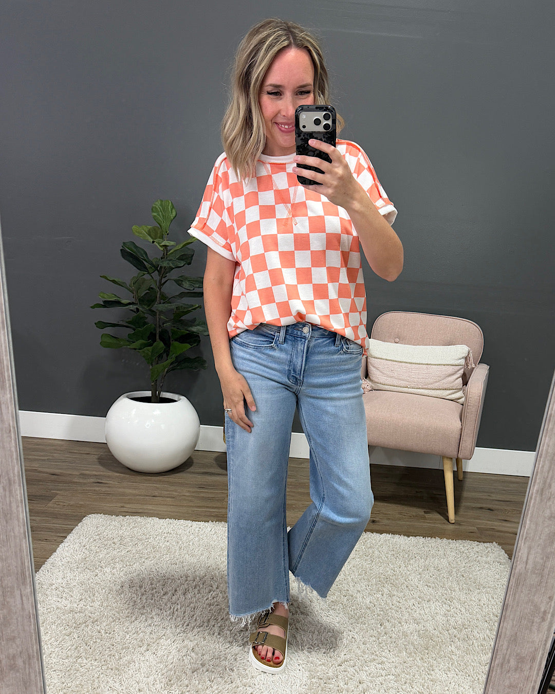 NEW! Kaya Checkered Top - Light Orange Lovely Melody