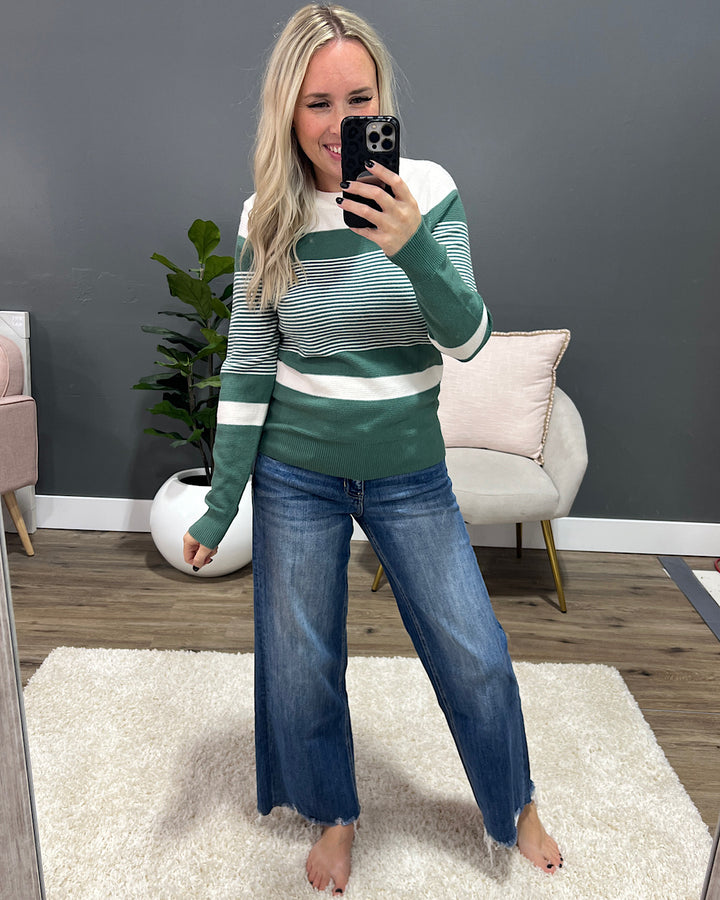 Courtney Striped Sweater - Dark Sage FINAL SALE Staccato