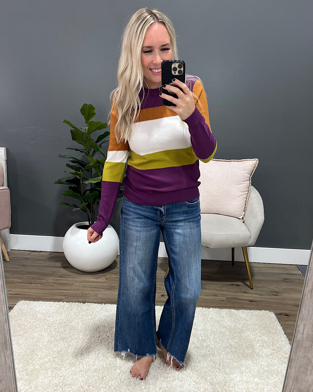 Tatiana Waffle Knit Striped Sweater - Plum, Copper & Chartreuse FINAL SALE Staccato