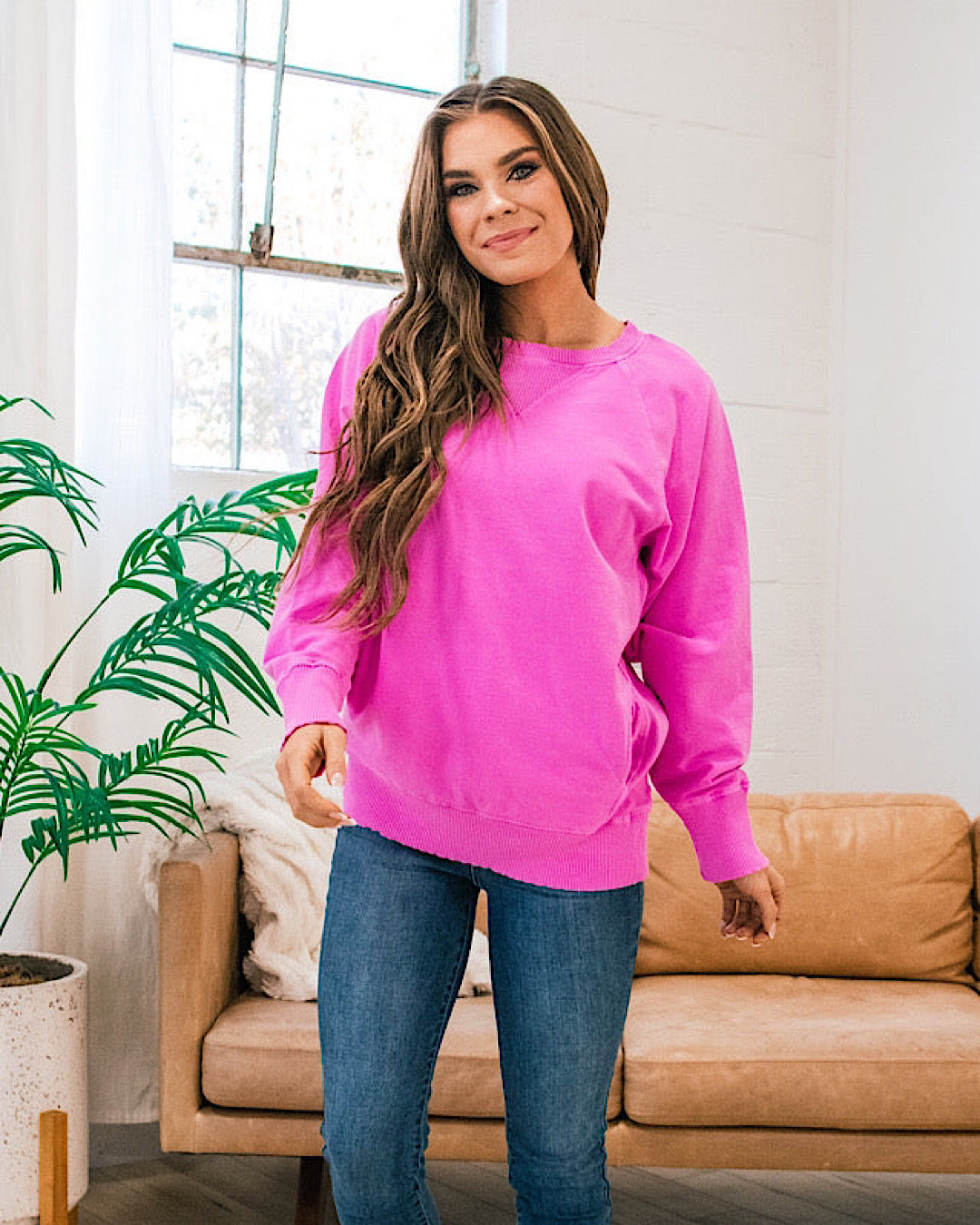 Girlfriend Crewneck Sweatshirt - Color Options Available! Zenana Neon Hot Pink