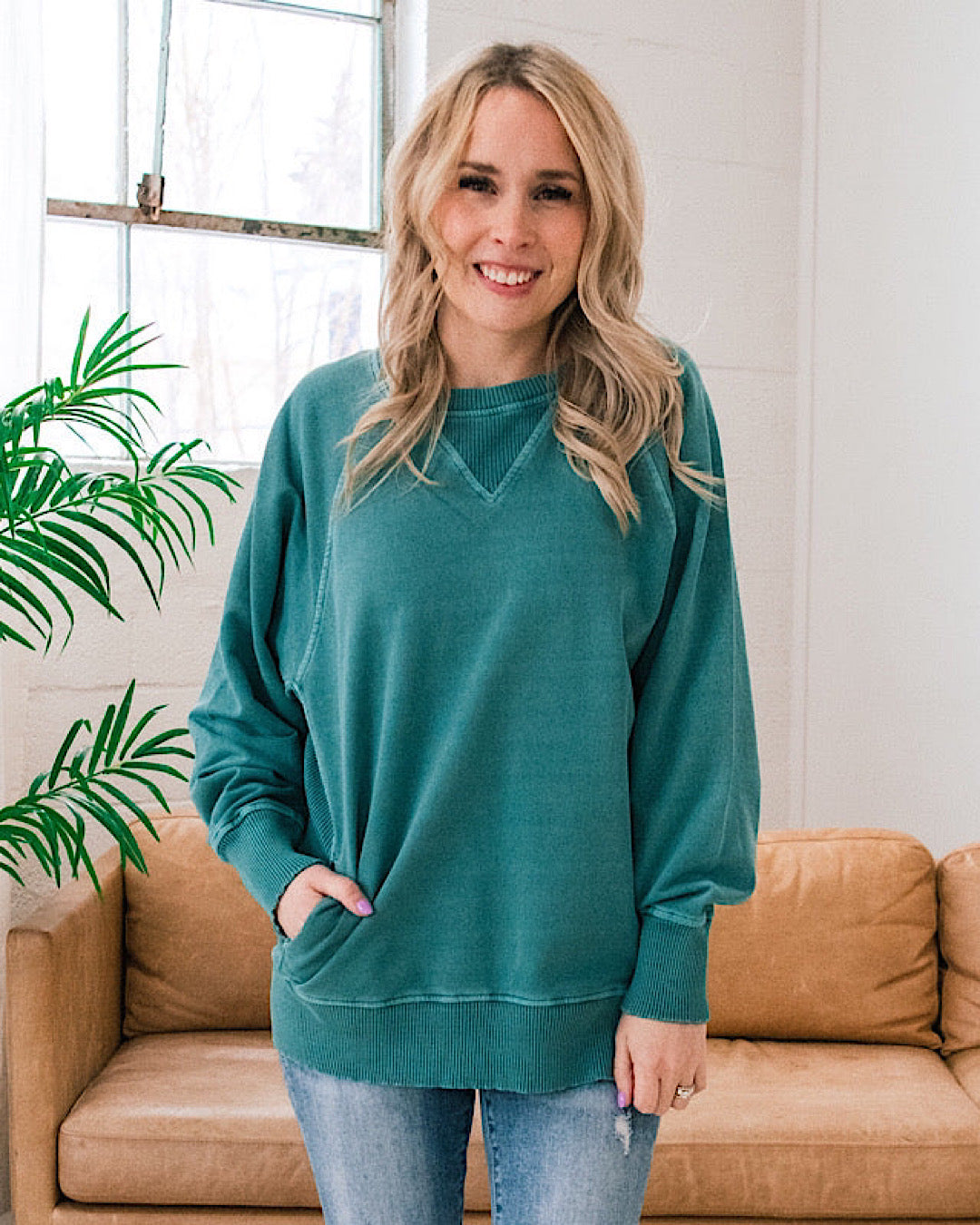 Girlfriend Crewneck Sweatshirt - Teal Zenana