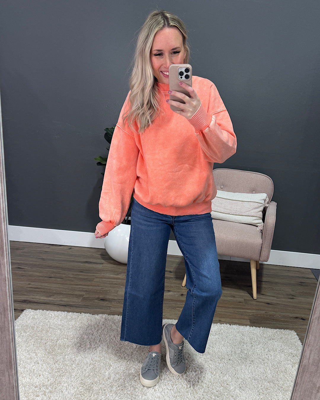 Boyfriend Crewneck Sweatshirt - Coral Zenana