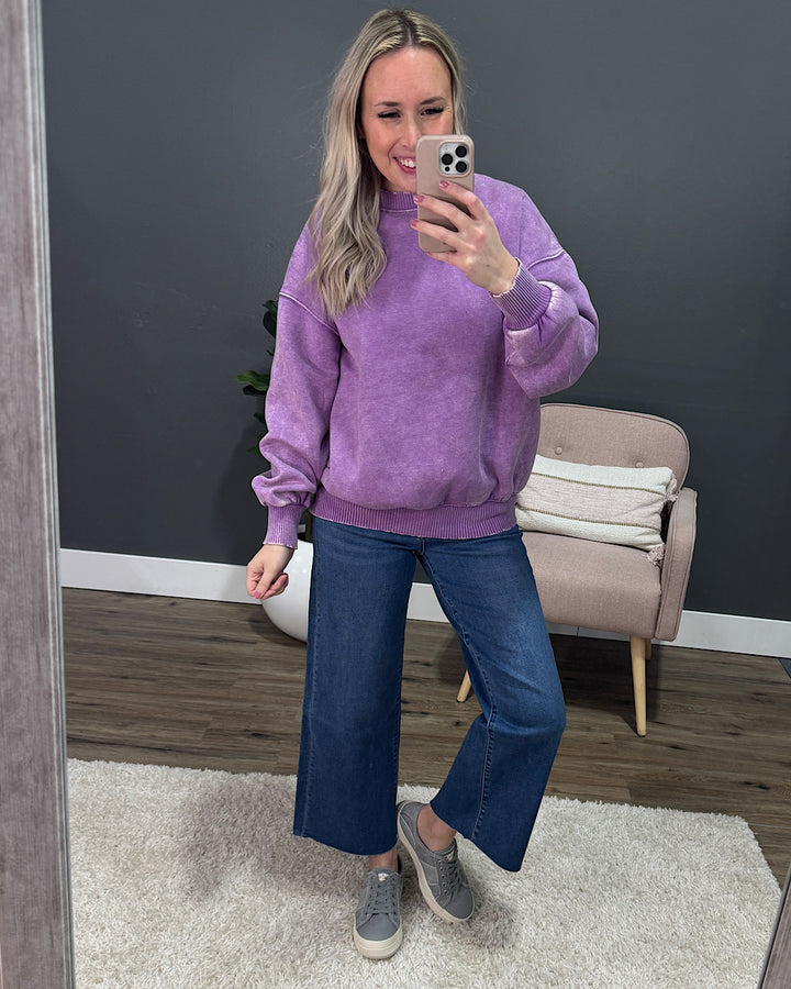 Boyfriend Crewneck Sweatshirt - Blue Violet Zenana