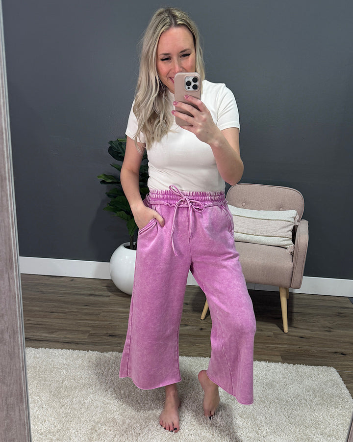 Cropped Wide Leg Comfy Pants - Mauve Zenana