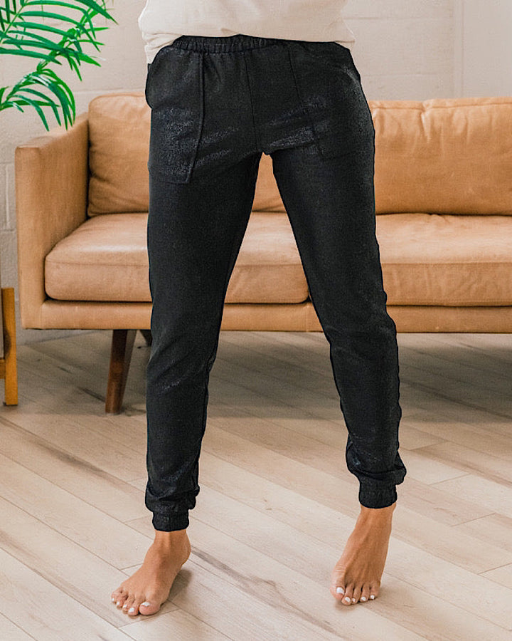 Black Shimmer Lounge Joggers Mono B