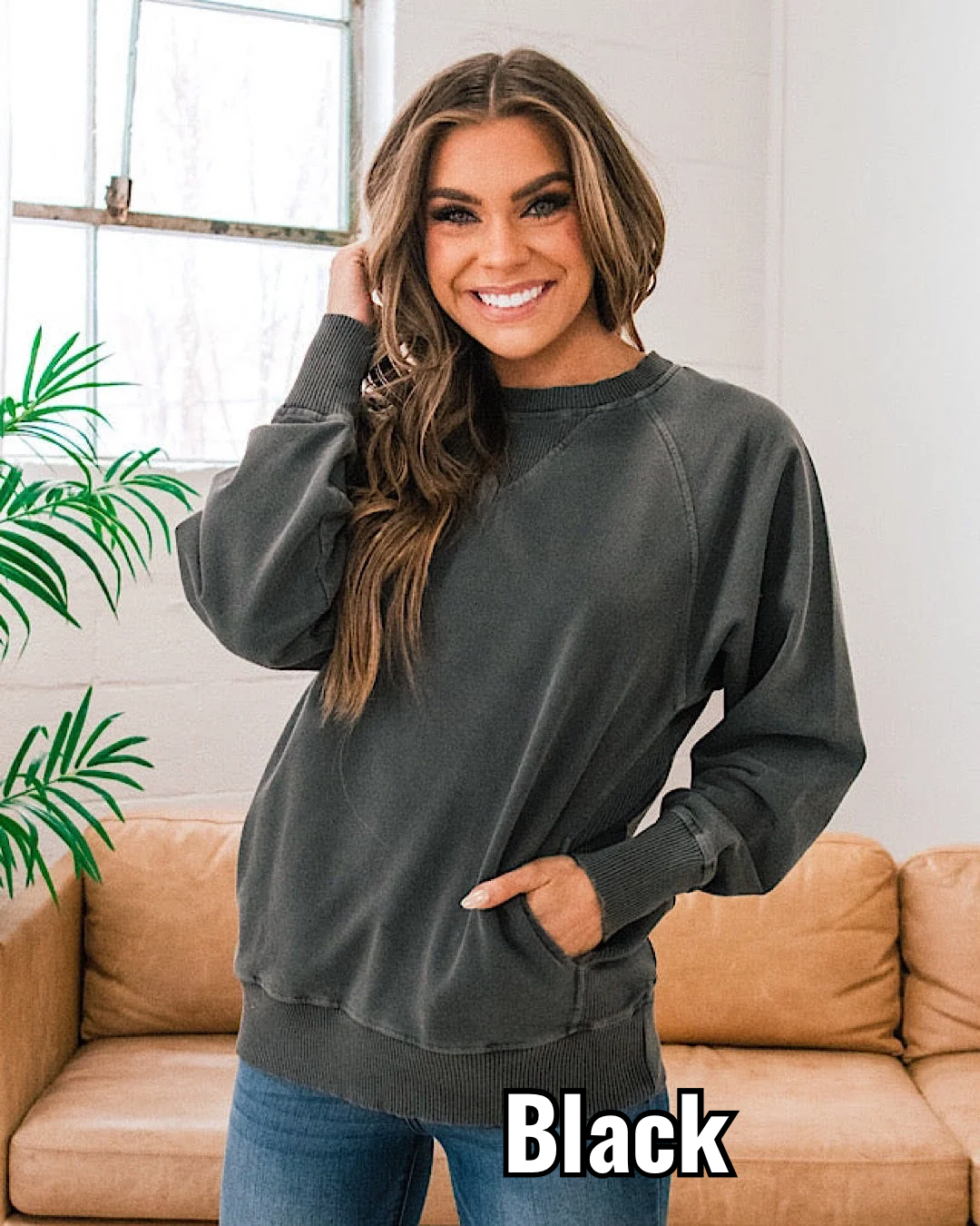 Girlfriend Crewneck Sweatshirt - Black Zenana Small