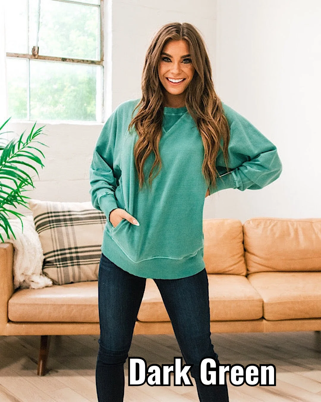 Girlfriend Crewneck Sweatshirt - Dark Green Zenana Small