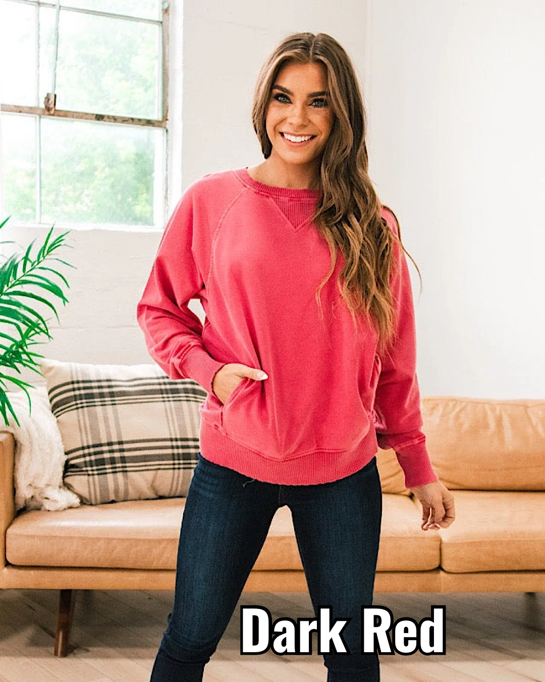 Girlfriend Crewneck Sweatshirt - Dark Red Zenana Small