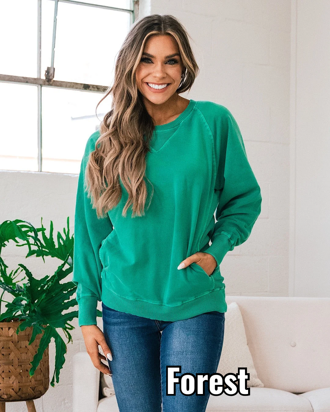 Girlfriend Crewneck Sweatshirt - Forest Zenana Small