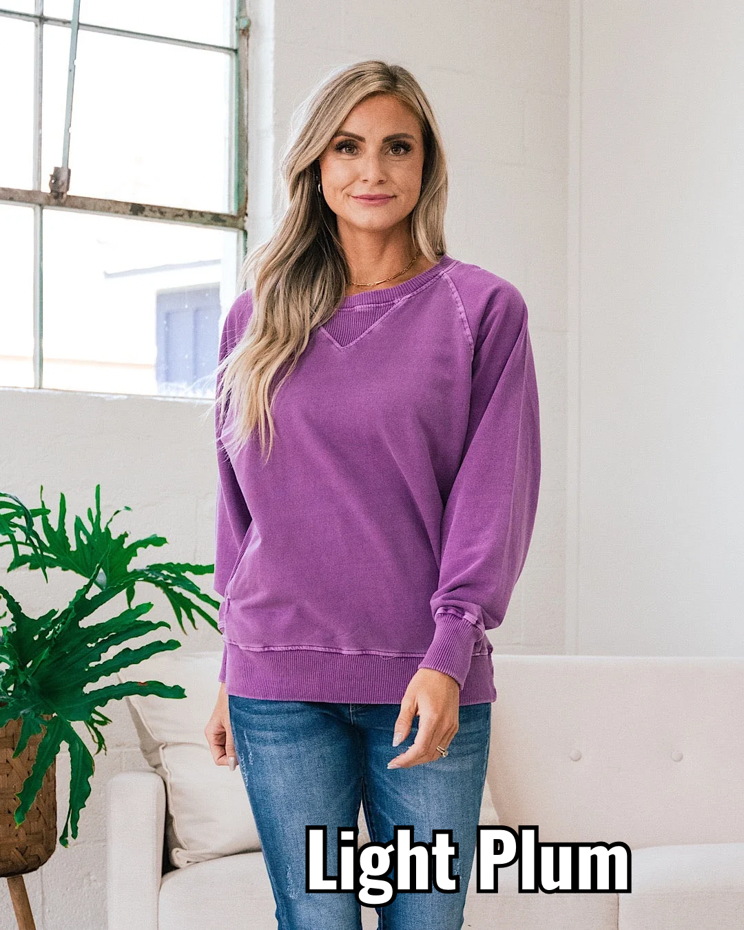 Girlfriend Crewneck Sweatshirt - Light Plum Zenana Small