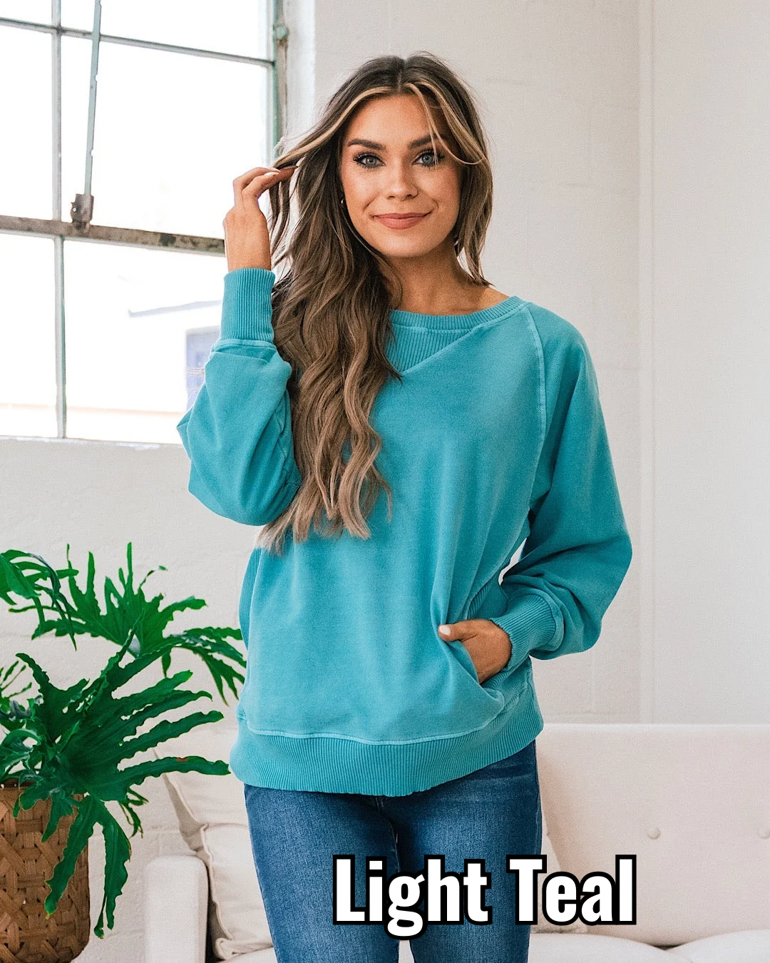 Girlfriend Crewneck Sweatshirt - Light Teal Zenana Small