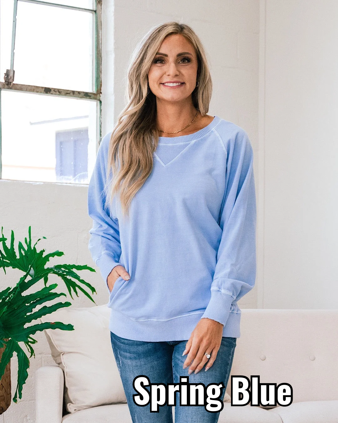 Girlfriend Crewneck Sweatshirt - Spring Blue Zenana Small