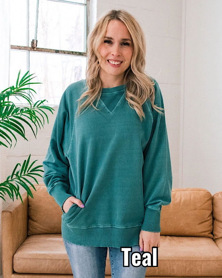 Girlfriend Crewneck Sweatshirt - Teal Zenana Small