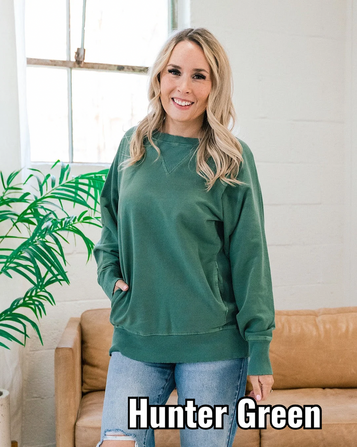 Girlfriend Crewneck Sweatshirt - Hunter Green Zenana Small