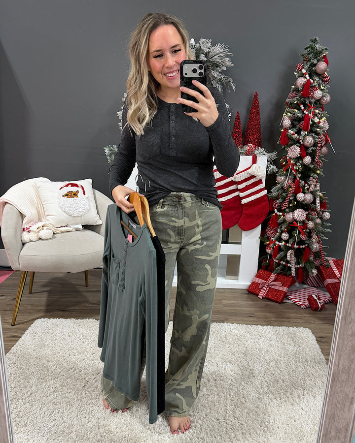 NEW! Georgia Henley Long Sleeve Top - Black Michelle Mae