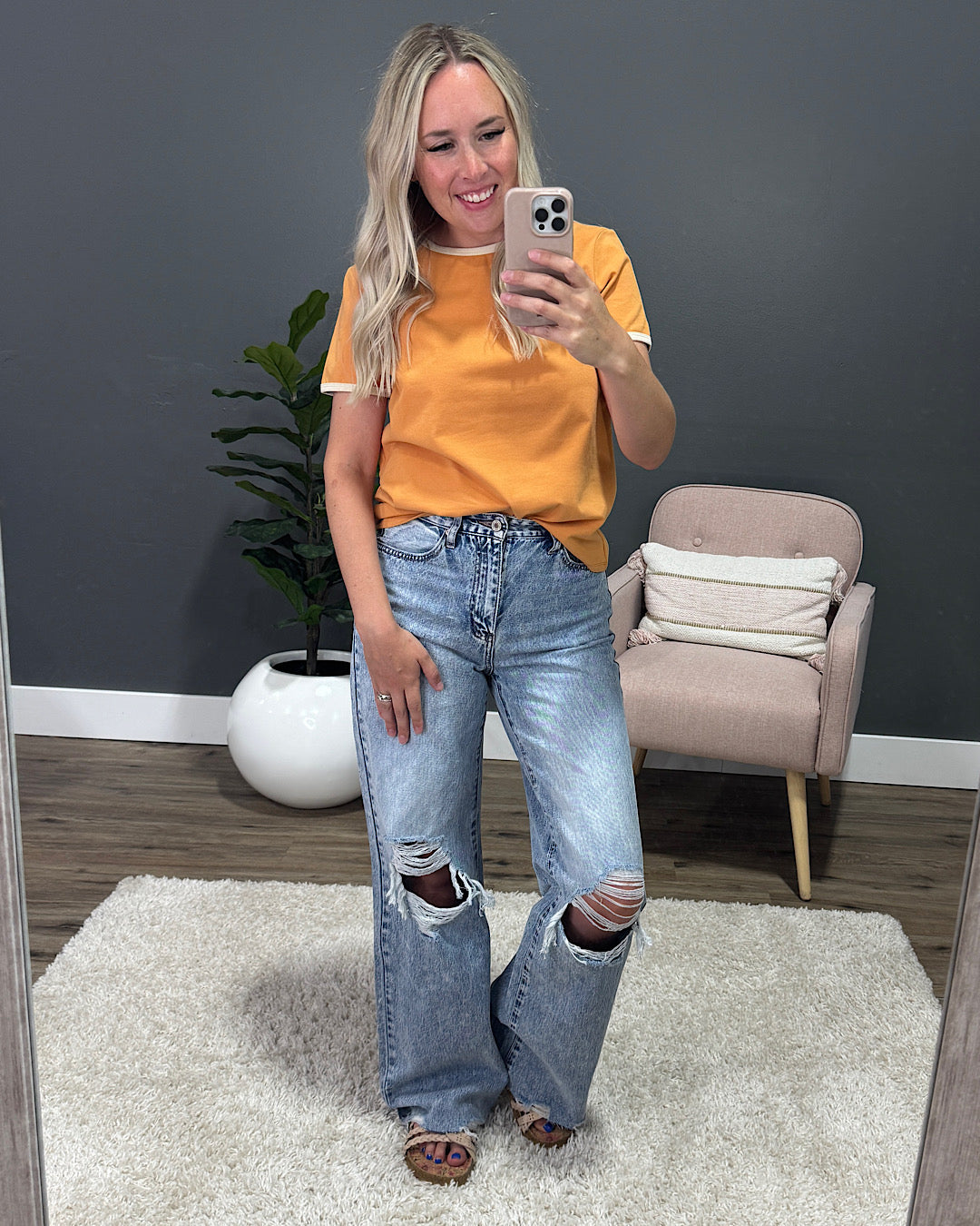 Sloane Contrast Color Knit Top - Ginger & Oat Milk Tea N Rose