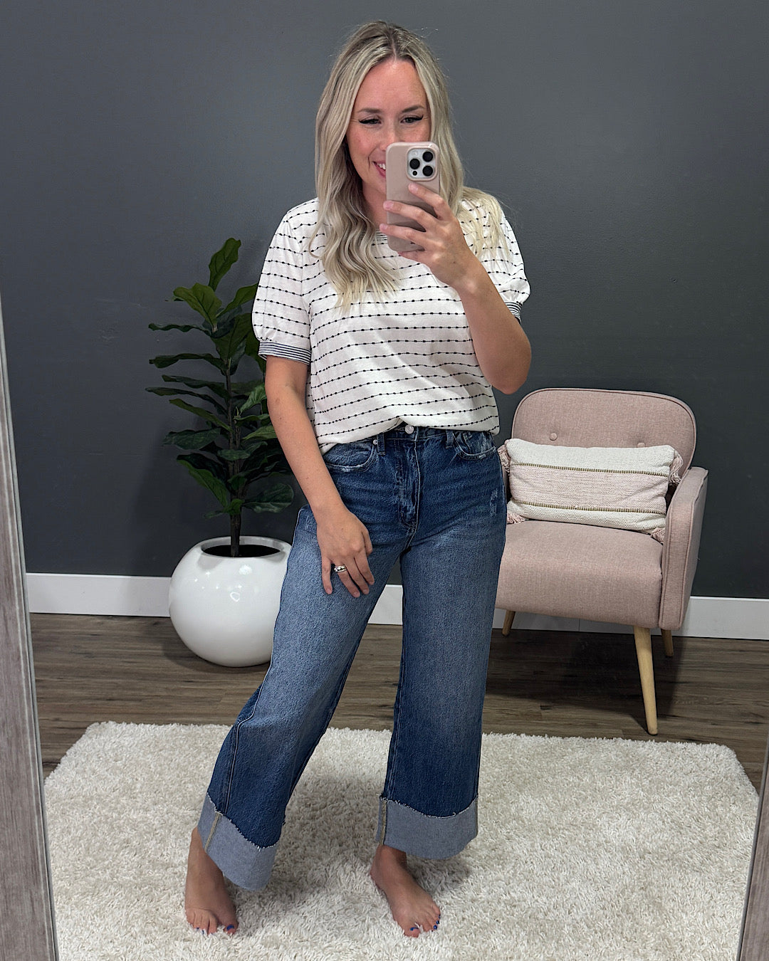 NEW! Natasha Bubble Sleeve Top - Ivory & Black Staccato